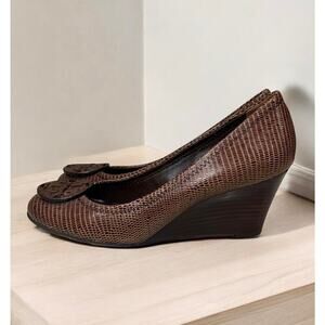 Tory Burch Miller Snakeskin Embossed Leather Wedge Shoe Size 7M